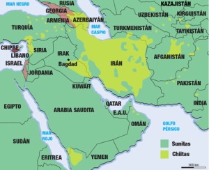 Distribución Chiita y Sunita en Oriente Proximo y Medio